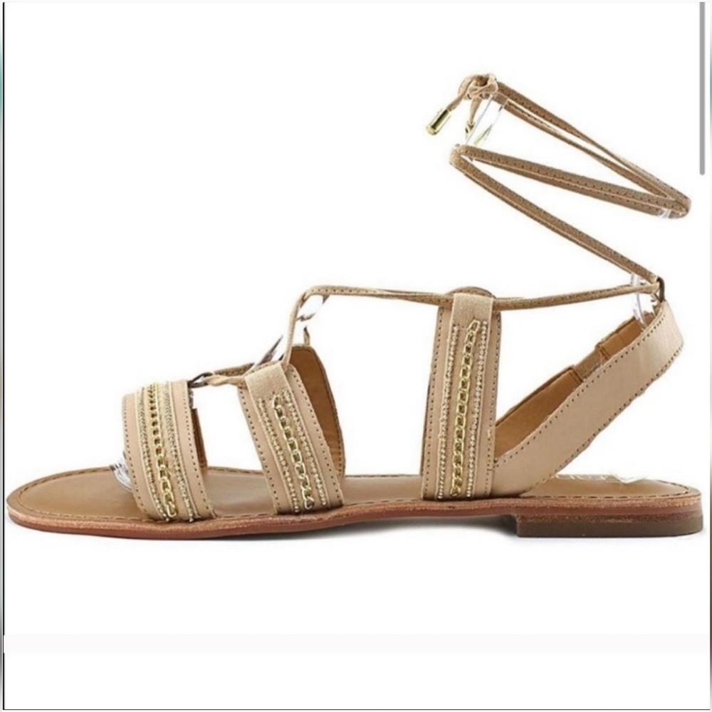 🤎 Franco Sarto Morale Lace Up Leather Gladiator Sandal Gold Tan Cream Bohemian